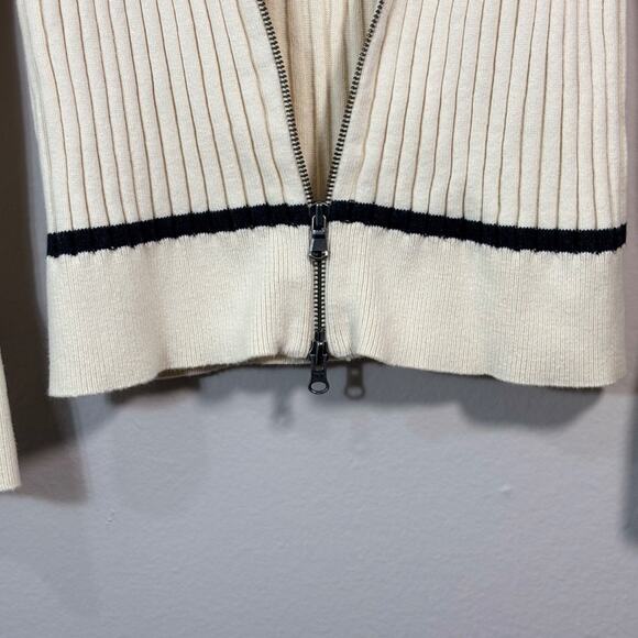 Eddie Bauer Women’s Sz M Cream Cotton Ribbed Zip up Long Sleeves Sweater Y2K - Picture 4 of 9